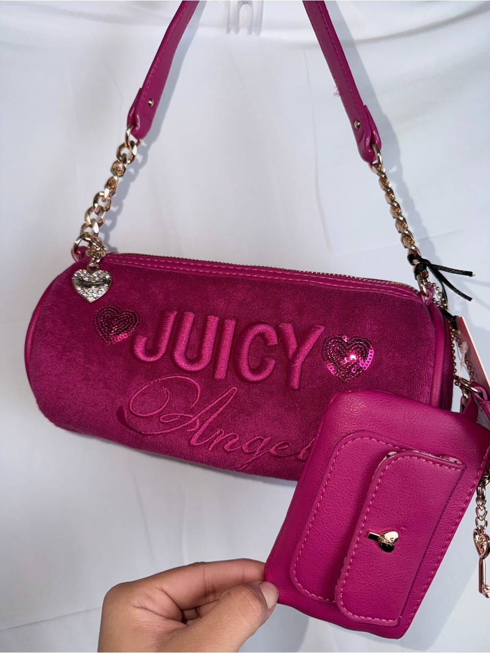 Juicy Couture Hot Pink 'Juicy Angel' Mini Shoulder Bag with Card Case